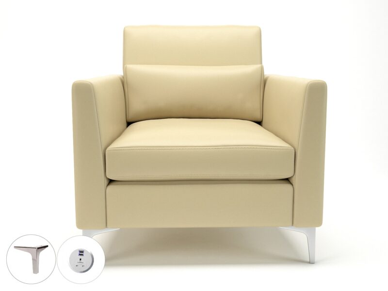 Roselle 90cm Wide Armchair in Cristina Marrone Ultima Faux Leather with Socket - Image 38