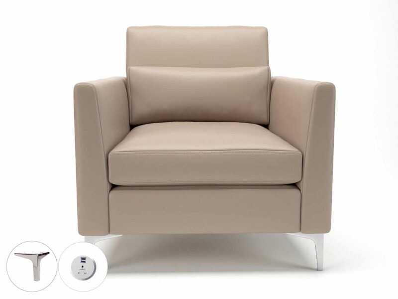 Roselle 90cm Wide Armchair in Cristina Marrone Ultima Faux Leather with Socket - Image 50