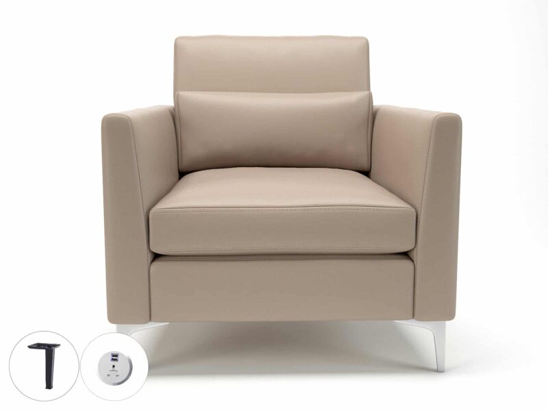 Roselle 90cm Wide Armchair in Cristina Marrone Ultima Faux Leather with Socket - Image 53