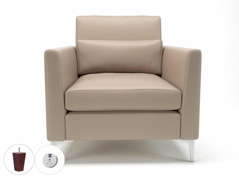 Roselle 90cm Wide Armchair in Cristina Marrone Ultima Faux Leather with Socket - Image 56