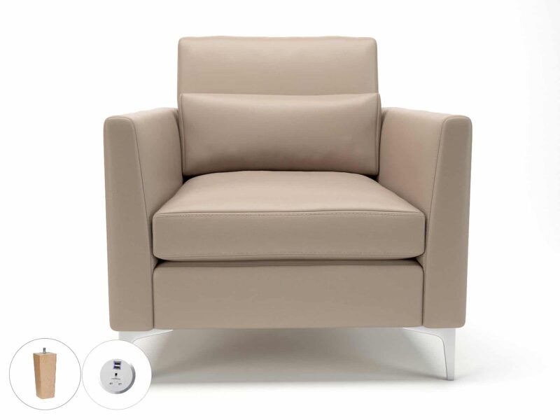 Roselle 90cm Wide Armchair in Cristina Marrone Ultima Faux Leather with Socket - Image 59