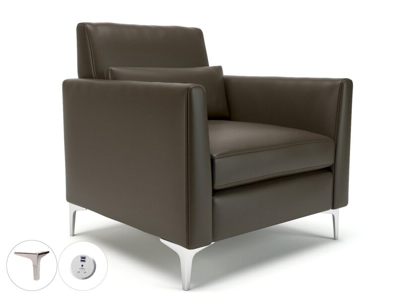 Roselle 90cm Wide Armchair in Cristina Marrone Ultima Faux Leather with Socket - Image 61
