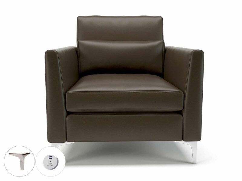 Roselle 90cm Wide Armchair in Cristina Marrone Ultima Faux Leather with Socket - Image 62