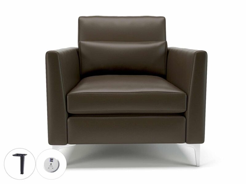 Roselle 90cm Wide Armchair in Cristina Marrone Ultima Faux Leather with Socket - Image 65