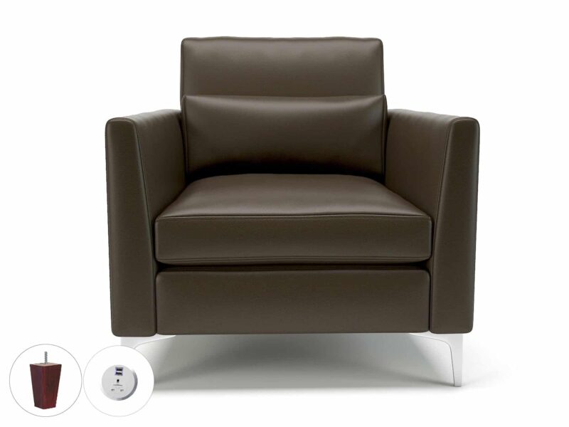 Roselle 90cm Wide Armchair in Cristina Marrone Ultima Faux Leather with Socket - Image 68
