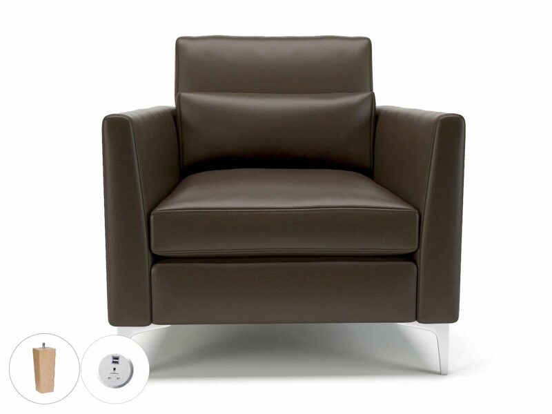Roselle 90cm Wide Armchair in Cristina Marrone Ultima Faux Leather with Socket - Image 71