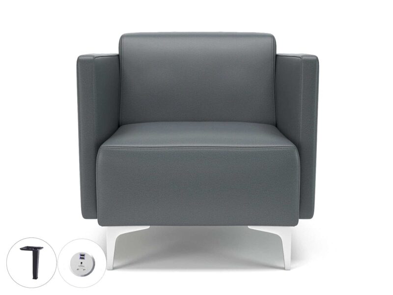 Napa Slim Arm 75cm Wide Armchair in Cristina Marrone Ultima Faux Leather with Socket - Image 5