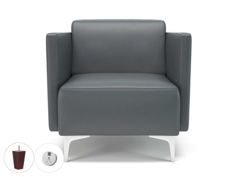 Napa Slim Arm 75cm Wide Armchair in Cristina Marrone Ultima Faux Leather with Socket - Image 8