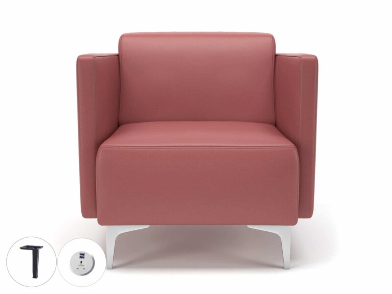 Napa Slim Arm 75cm Wide Armchair in Cristina Marrone Ultima Faux Leather with Socket - Image 29