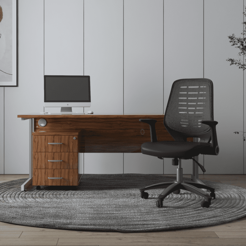 Impulse 1600mm Cantilever Straight Desk With Mobile Pedestal and Relay Black Back Operator Chair - Image 26