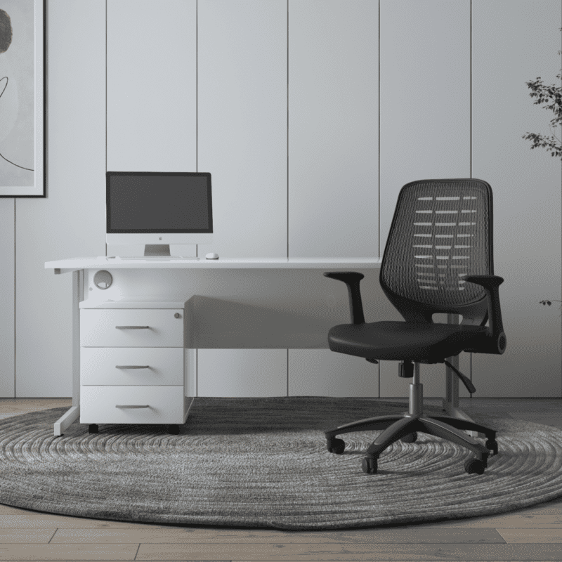 Impulse 1600mm Cantilever Straight Desk With Mobile Pedestal and Relay Black Back Operator Chair - Image 27