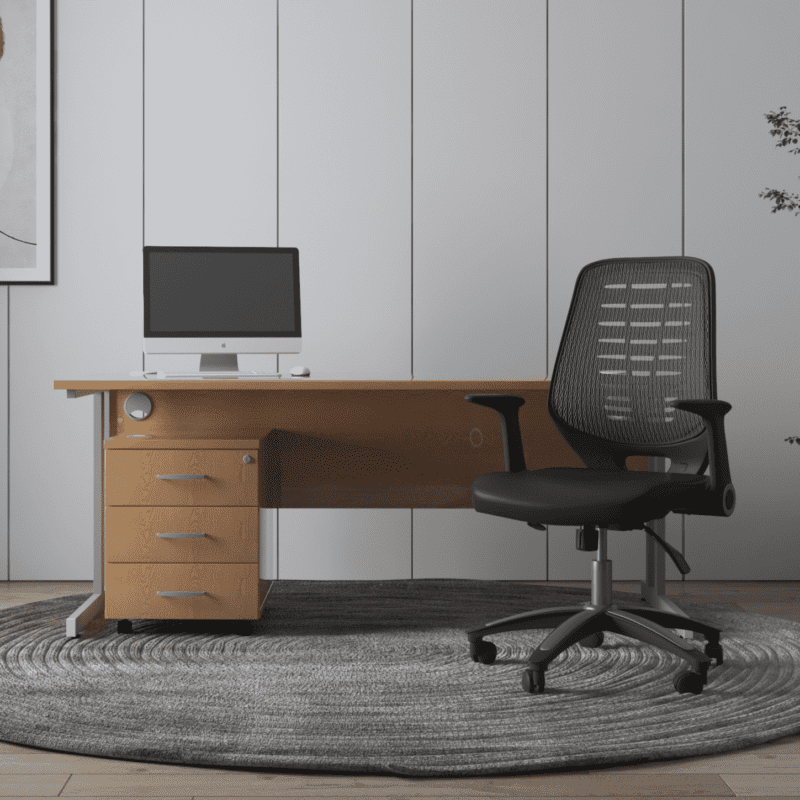 Impulse 1600mm Cantilever Straight Desk With Mobile Pedestal and Relay Black Back Operator Chair - Image 28