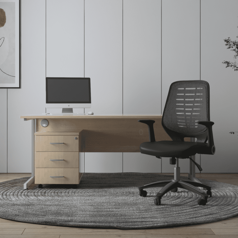Impulse 1600mm Cantilever Straight Desk With Mobile Pedestal and Relay Black Back Operator Chair - Image 29