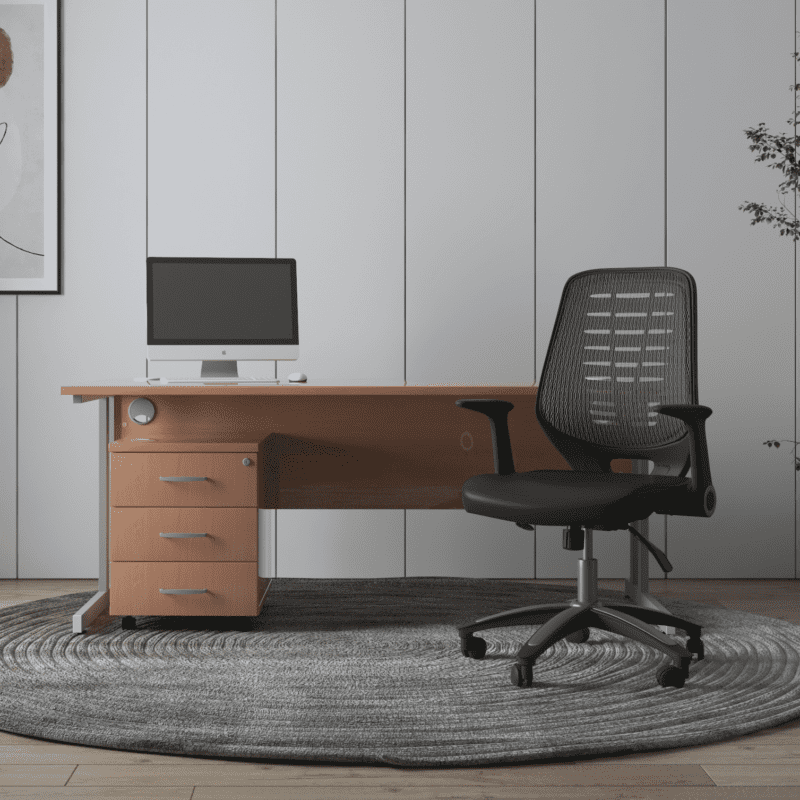 Impulse 1600mm Cantilever Straight Desk With Mobile Pedestal and Relay Black Back Operator Chair - Image 2