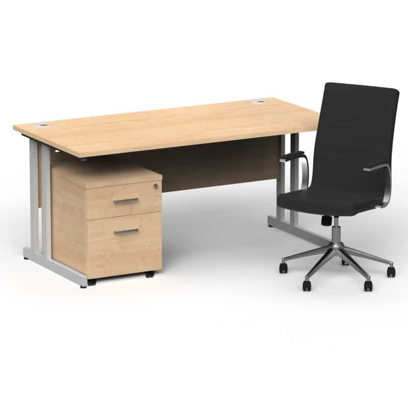 Impulse 1600mm Cantilever Straight Desk With Mobile Pedestal and Ezra Black Executive Chair - Image 3