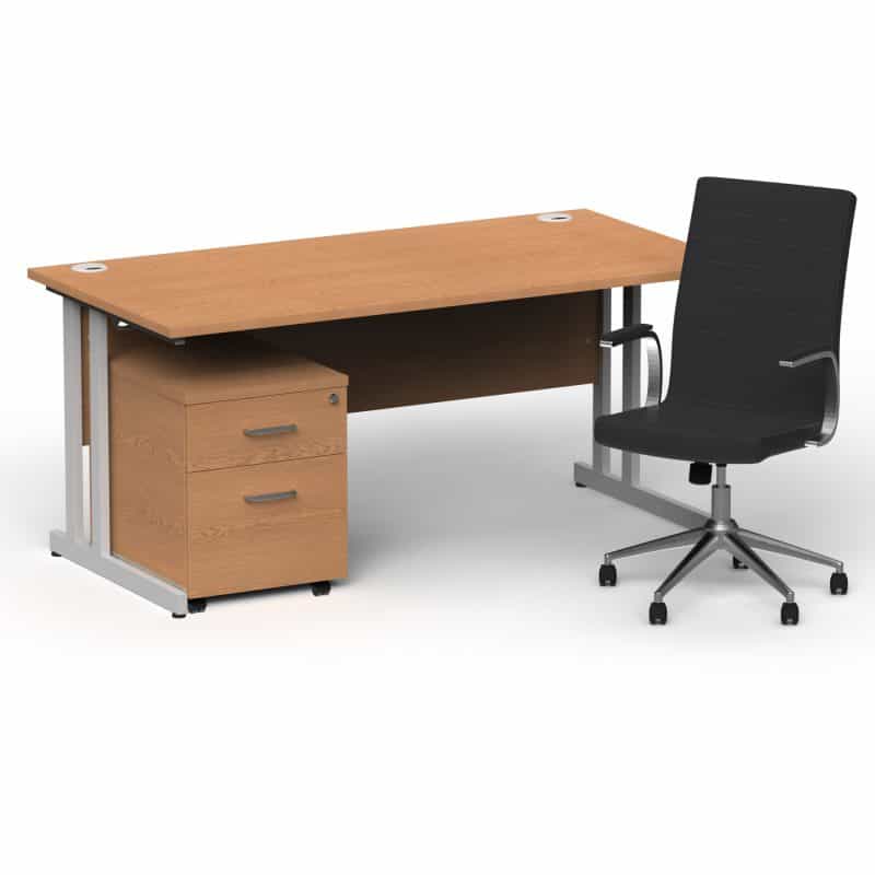 Impulse 1600mm Cantilever Straight Desk With Mobile Pedestal and Ezra Black Executive Chair - Image 5