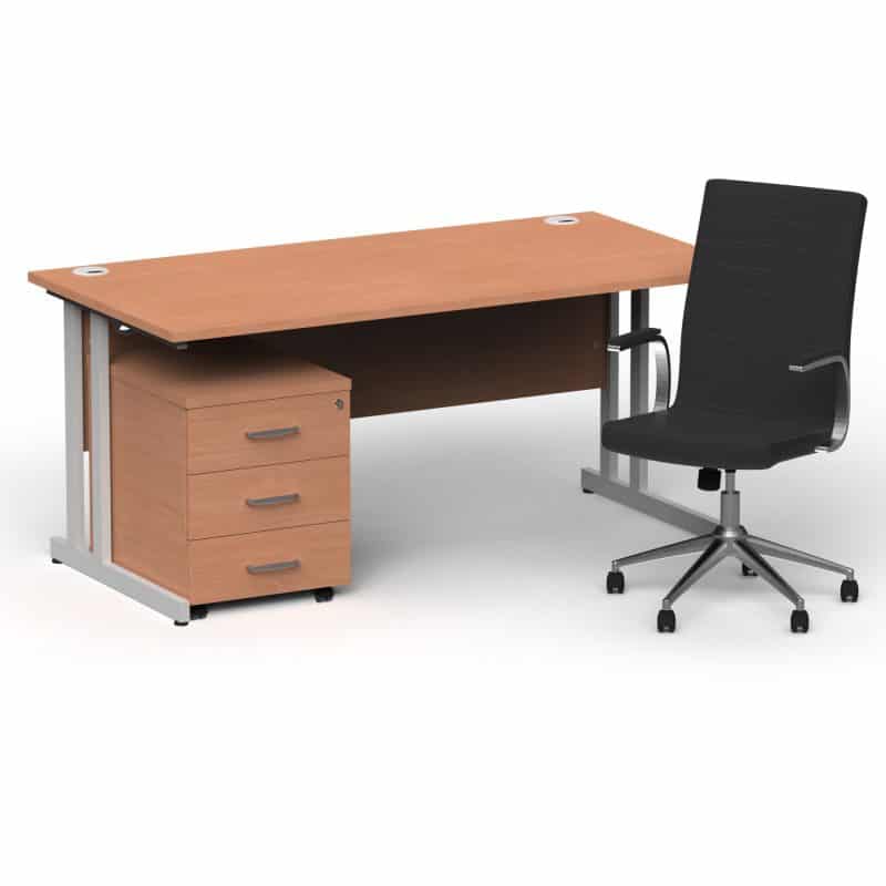 Impulse 1600mm Cantilever Straight Desk With Mobile Pedestal and Ezra Black Executive Chair - Image 13