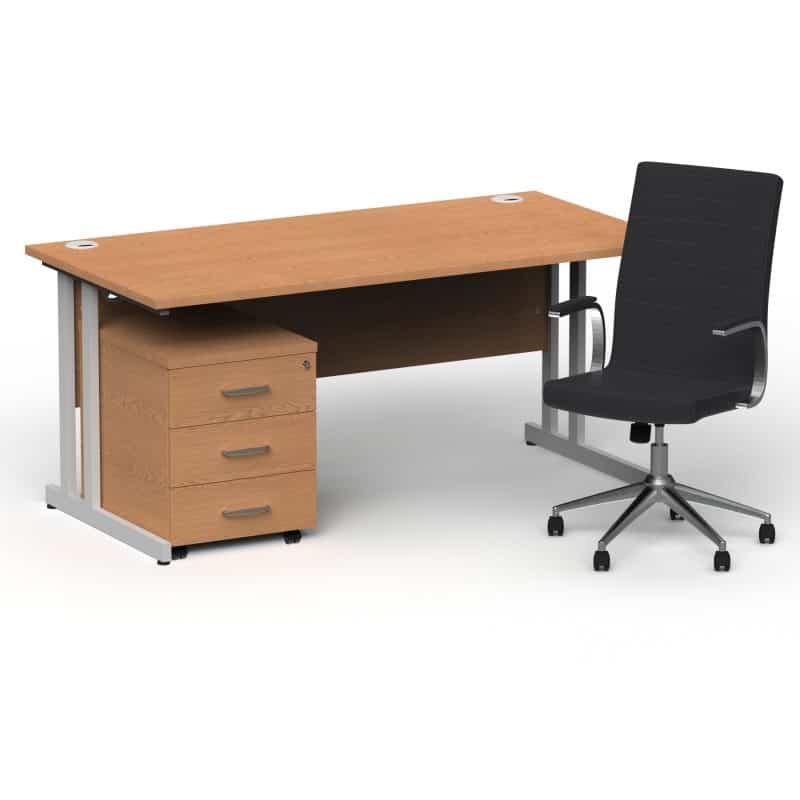 Impulse 1600mm Cantilever Straight Desk With Mobile Pedestal and Ezra Black Executive Chair - Image 17