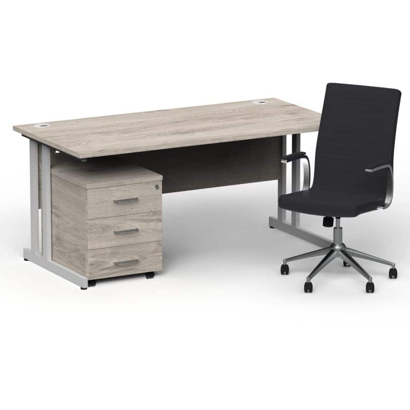 Impulse 1600mm Cantilever Straight Desk With Mobile Pedestal and Ezra Black Executive Chair - Image 23