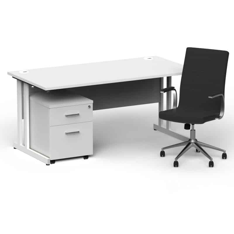 Impulse 1600mm Cantilever Straight Desk With Mobile Pedestal and Ezra Black Executive Chair - Image 33