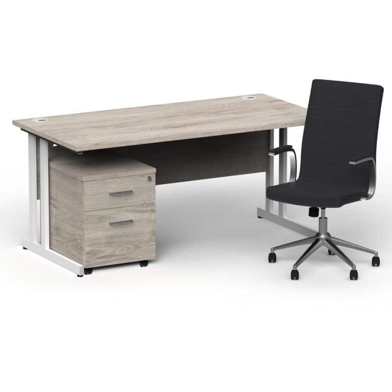 Impulse 1600mm Cantilever Straight Desk With Mobile Pedestal and Ezra Black Executive Chair - Image 35