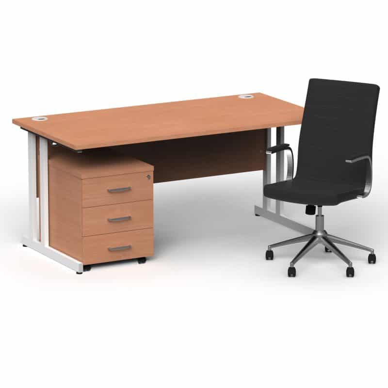 Impulse 1600mm Cantilever Straight Desk With Mobile Pedestal and Ezra Black Executive Chair - Image 37