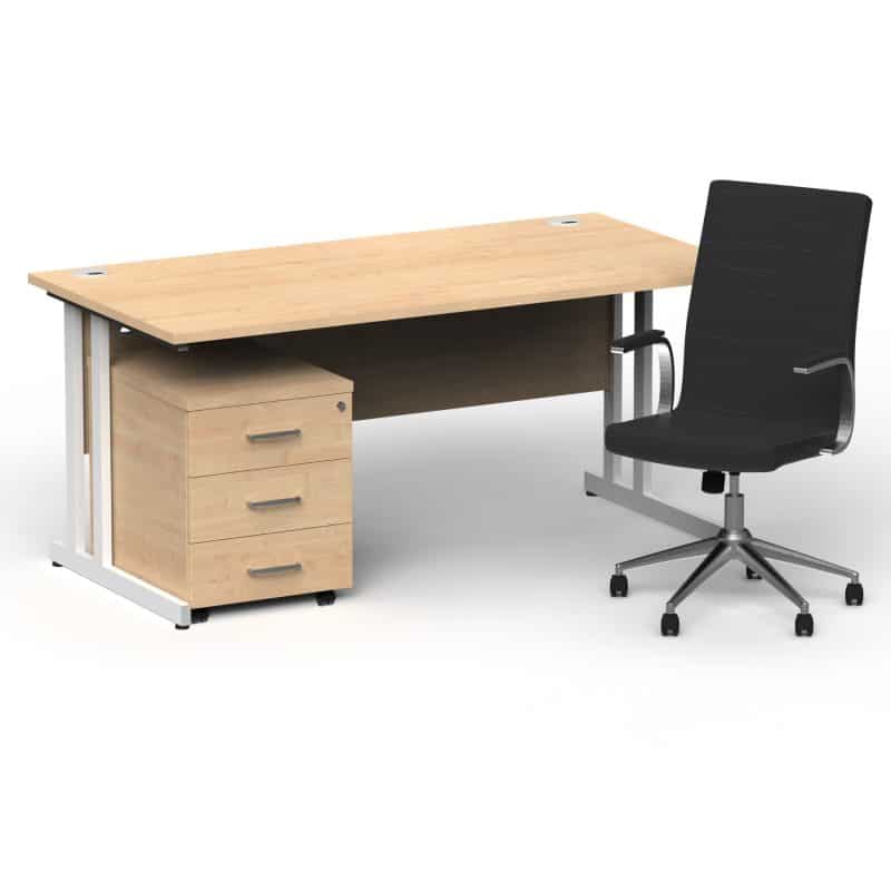 Impulse 1600mm Cantilever Straight Desk With Mobile Pedestal and Ezra Black Executive Chair - Image 39