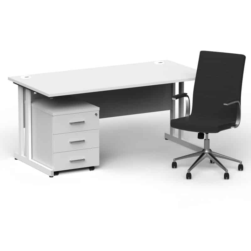 Impulse 1600mm Cantilever Straight Desk With Mobile Pedestal and Ezra Black Executive Chair - Image 45