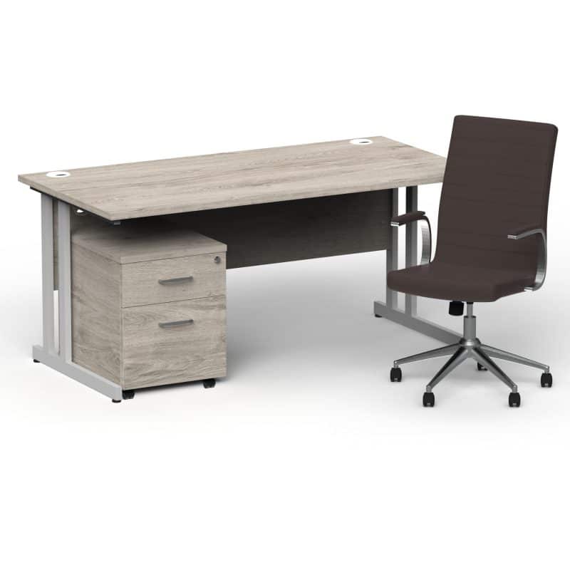 Impulse 1600mm Cantilever Straight Desk With Mobile Pedestal and Ezra Brown Executive Chair - Image 11