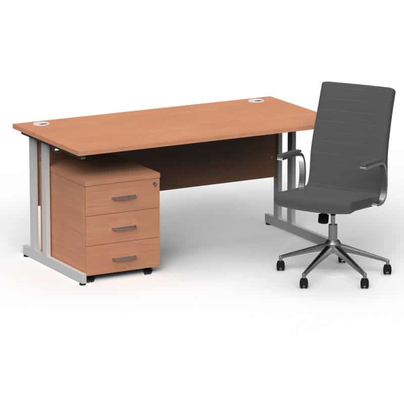 Impulse 1600mm Cantilever Straight Desk With Mobile Pedestal and Ezra Grey Executive Chair - Image 13