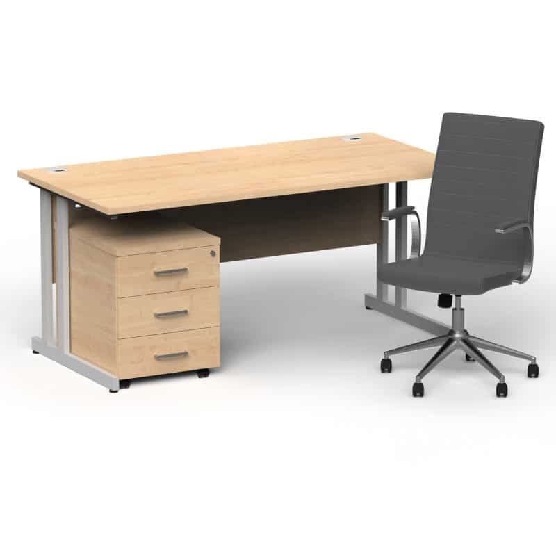Impulse 1600mm Cantilever Straight Desk With Mobile Pedestal and Ezra Grey Executive Chair - Image 15