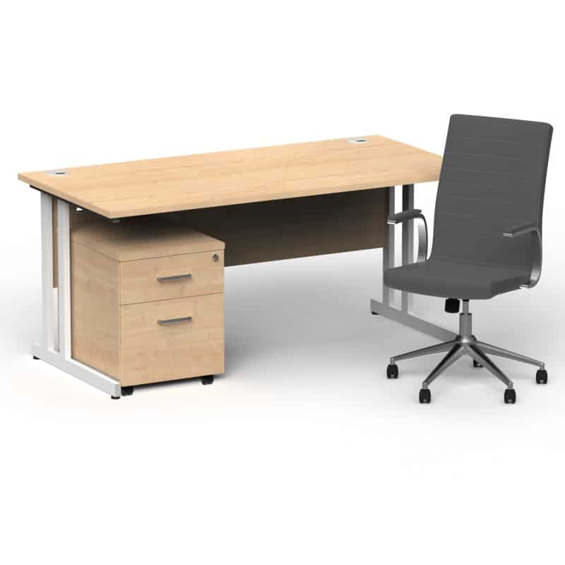 Impulse 1600mm Cantilever Straight Desk With Mobile Pedestal and Ezra Grey Executive Chair - Image 27