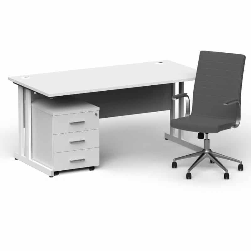 Impulse 1600mm Cantilever Straight Desk With Mobile Pedestal and Ezra Grey Executive Chair - Image 45