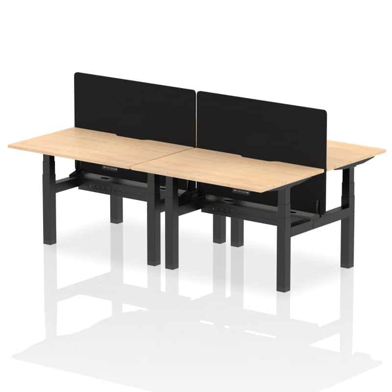 Air Back-to-Back Scalloped Edge Height Adjustable Bench Desk - 4 Person with Black Straight Screen - Image 7