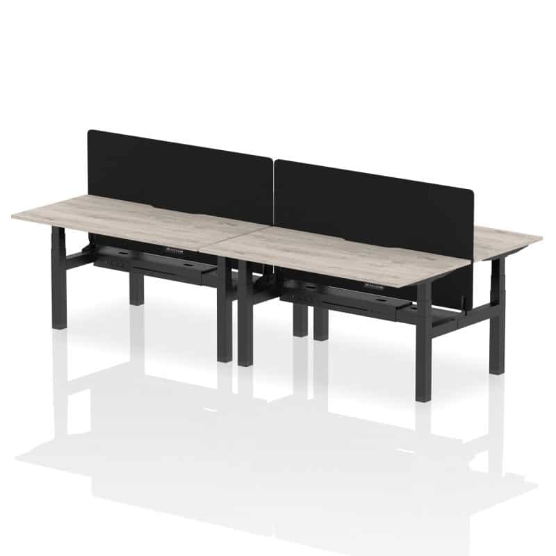 Air Back-to-Back Scalloped Edge Height Adjustable Bench Desk - 4 Person with Black Straight Screen - Image 40