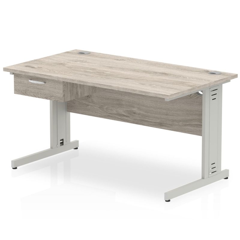 Impulse Cable Managed Straight Desk Silver Frame With Single One Drawer Fixed Pedestal - Image 10