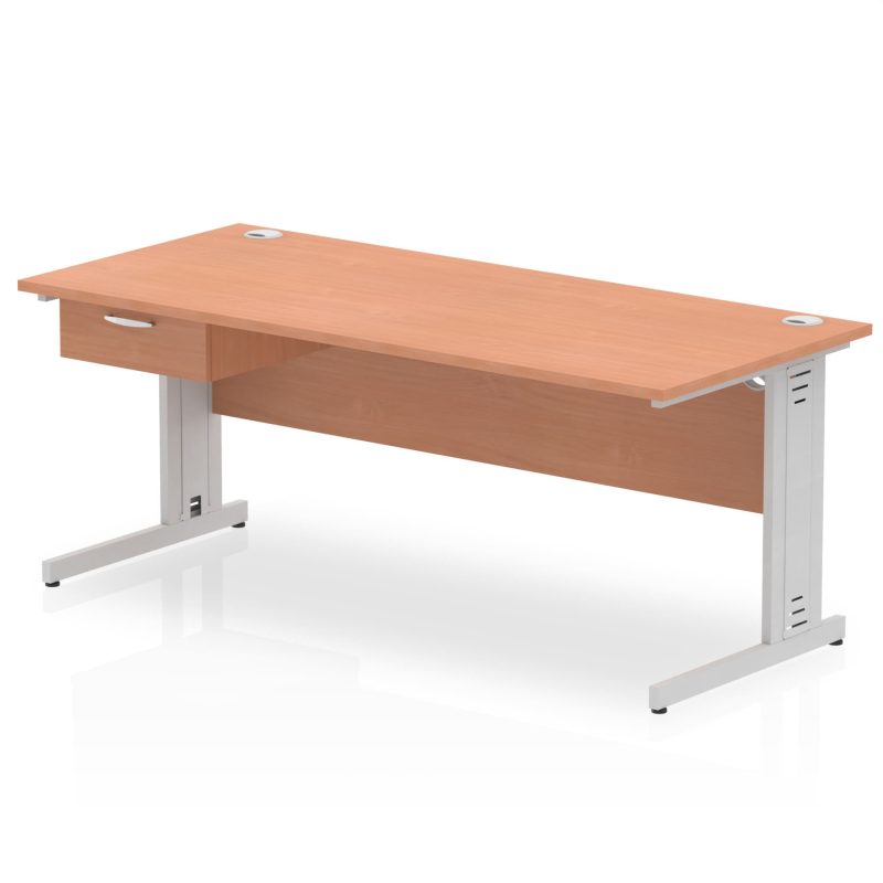 Impulse Cable Managed Straight Desk Silver Frame With Single One Drawer Fixed Pedestal - Image 22