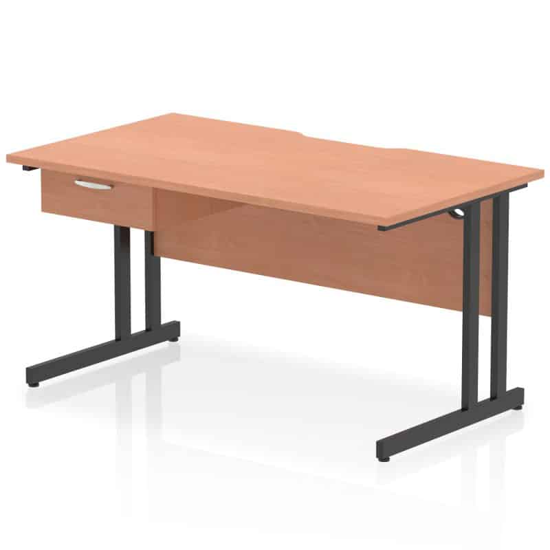 Impulse Scalloped Edge Cantilever Straight Desk With Single One Drawer Fixed Pedestal - Image 7