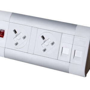 Impulse Desktop Module 2 x 5A UK Sockets, 1 x Neon Switch, 1 x 500mm Lead to 3 Pole Connector in White