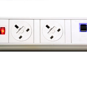 Impulse Desktop Module 2 x 3.15A UK Sockets, 1 x Neon Switch, 1 x 500mm Lead to 3 Pole Connector in Black