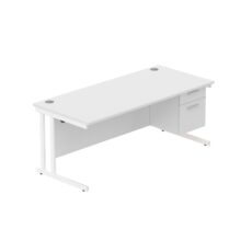Office Rectangular Desk with Steel Double Upright Cantilever Legs + 2 Drawer Fixed Pedestal (FSC)