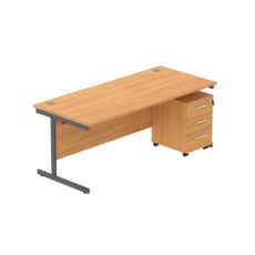 Single Upright Rectangular Desk + 3 Drawer Mobile Under Desk Pedestal (FSC)