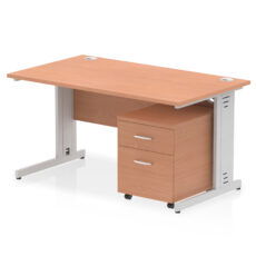 Impulse 1400mm Cable Managed Straight Desk With Mobile Pedestal