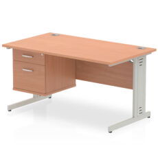 Impulse 1400mm Cable Managed Straight Desk With Single Fixed Pedestal