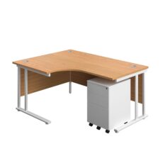 Twin Upright Left Hand Radial Desk + Under Desk Steel Pedestal 3 Drawers (FSC)