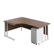 Twin Upright Left Hand Radial Desk + Slimline Steel Pedestal 3 Drawers (FSC)