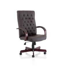 Chesterfield High Back Leather Executive Office Chair with Arms